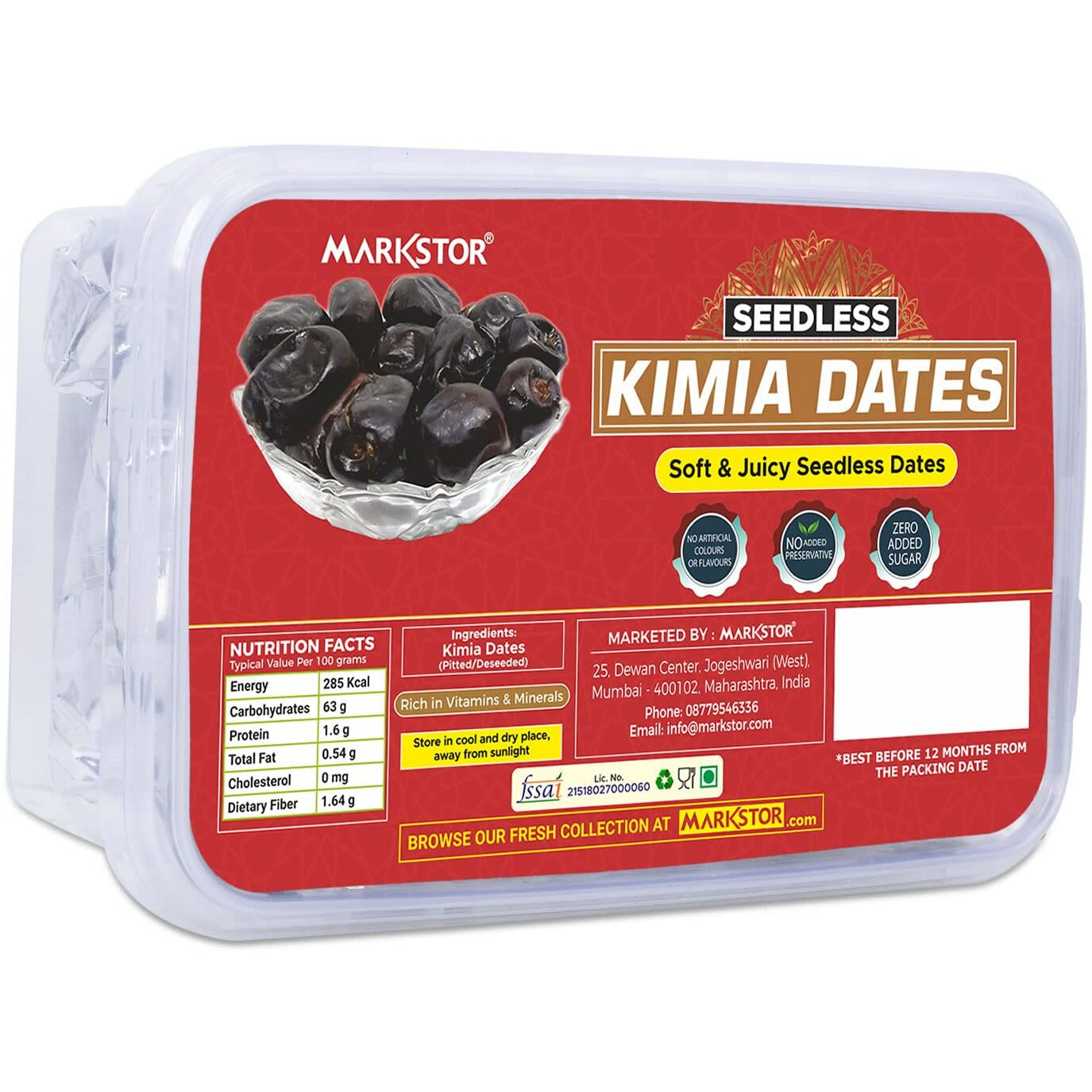 MARKSTOR Seedless Kimia Dates -300 Gm - No Added Sugar - Fresh, Soft & Juicy
