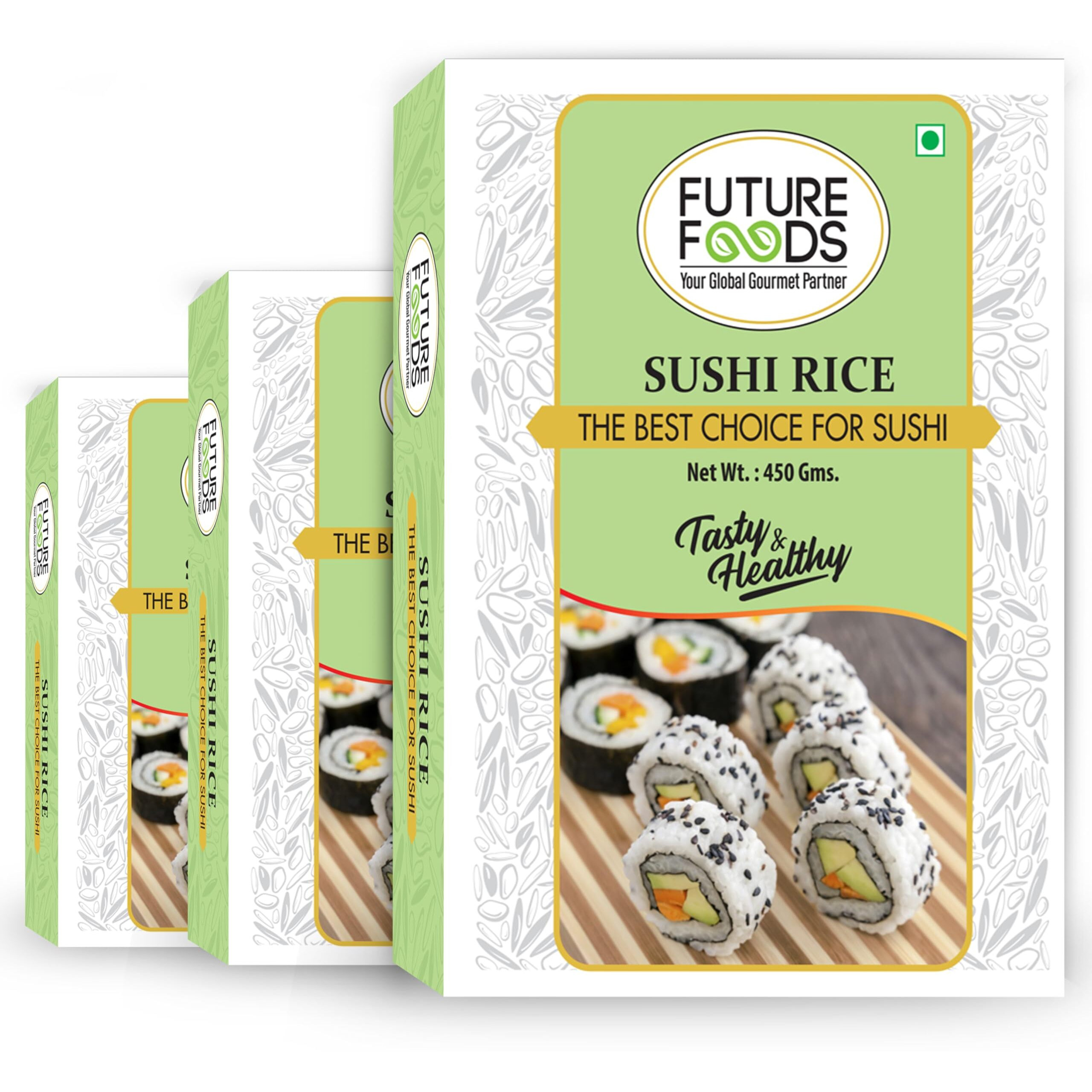 Future Foods Premium Japanese Sushi Rice | Short Grain | Healthy & Rich in Iodine | Sugar Free & Gluten Free | Cholesterol & Fat Free | Supports Digestion | Helps Boost Immune System | 450g(Pack of 3)