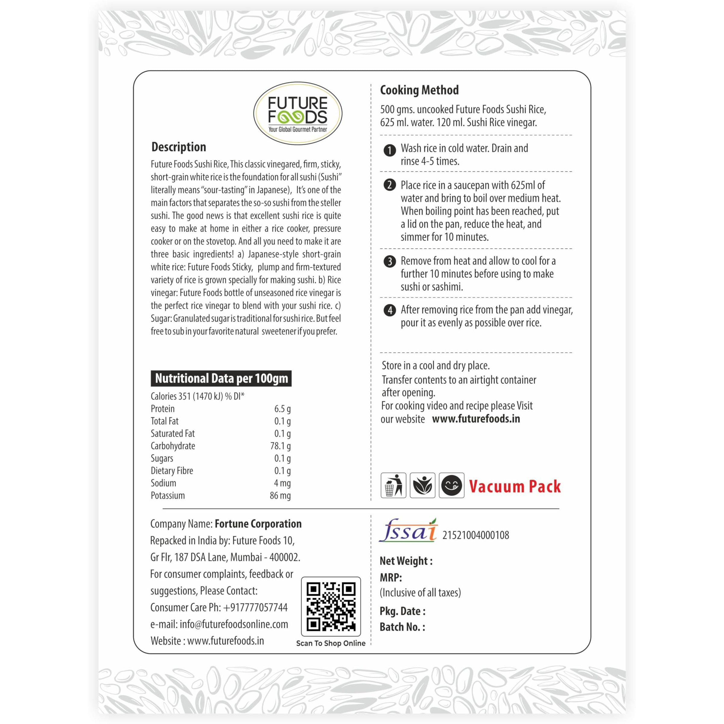 Future Foods Premium Japanese Sushi Rice | Short Grain | Healthy & Rich in Iodine | Sugar Free & Gluten Free | Cholesterol & Fat Free | Supports Digestion | Helps Boost Immune System | 450g(Pack of 3)