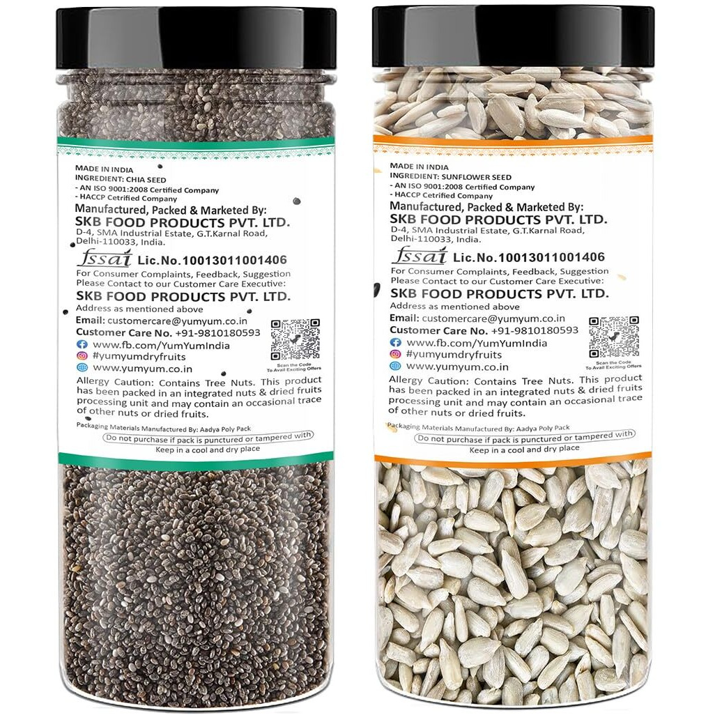YUM YUM Roasted Seeds Combo Pack of 2- Chia 200g, Sunflower 200g