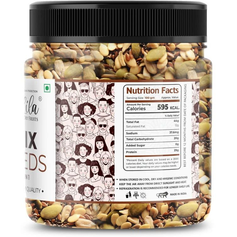 LILA DRY FRUITS 4 in1 Superseed Mix - Mixture of Chia, Pumpkin, Sunflower and Flax) 500gm|Immunity combo for Weight Loss | Mix Seeds for Eating | Diet Snacks | Superfood