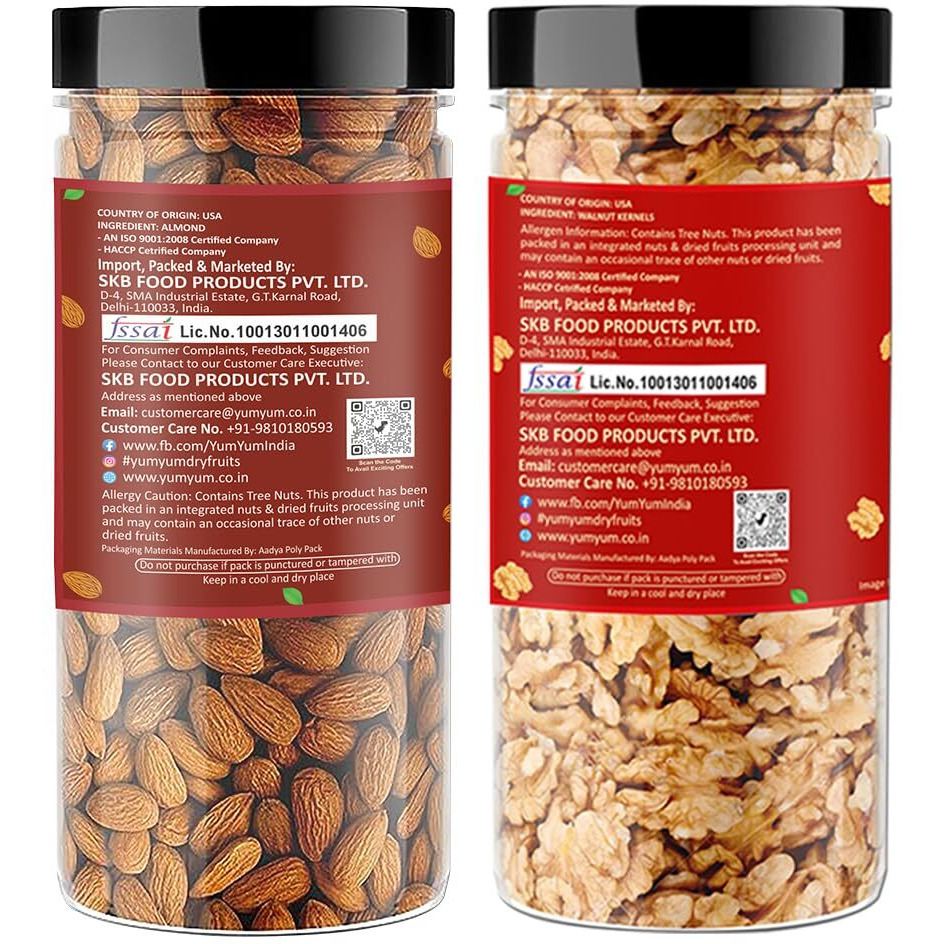 Raghbat Dry Fruits 500g Combo Pack - Almond 250g, Akhrot Giri 250g Jar Each - Almonds, Walnuts