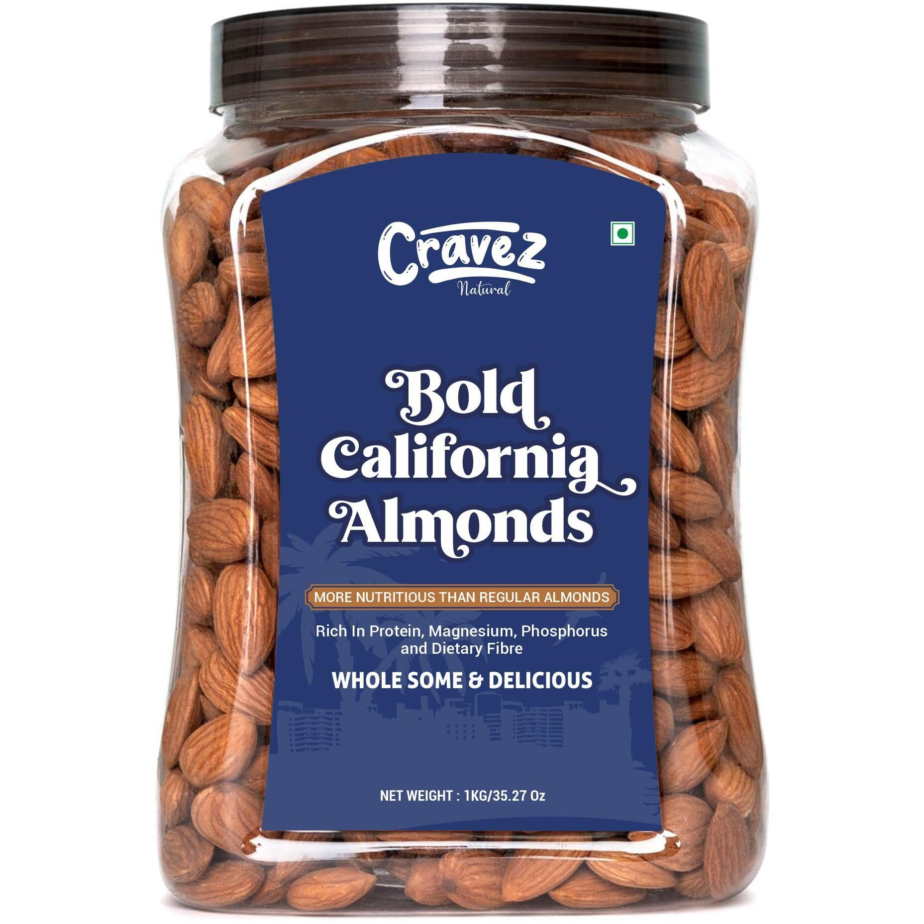 Cravez California Almonds - 250gm | Badam | High In Vitamins | High in Fiber & Boost Immunity | Whole Natural Badam | Real Nuts | Gluten Free| Hygienically Packed | Healthy Snacks for Adults & Kids