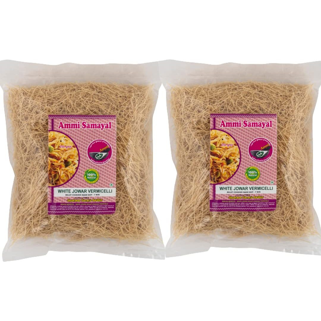 Ammi Samayal White Jowar Vermicelli (Semia)|Premium & Organic Sevai|Control Blood Sugar Levels|Roasted Pantry Semiya|South Indian Sevaiya|Fiber-Rich Breakfast|Pack-2|350 Grams Each,Preservative Free