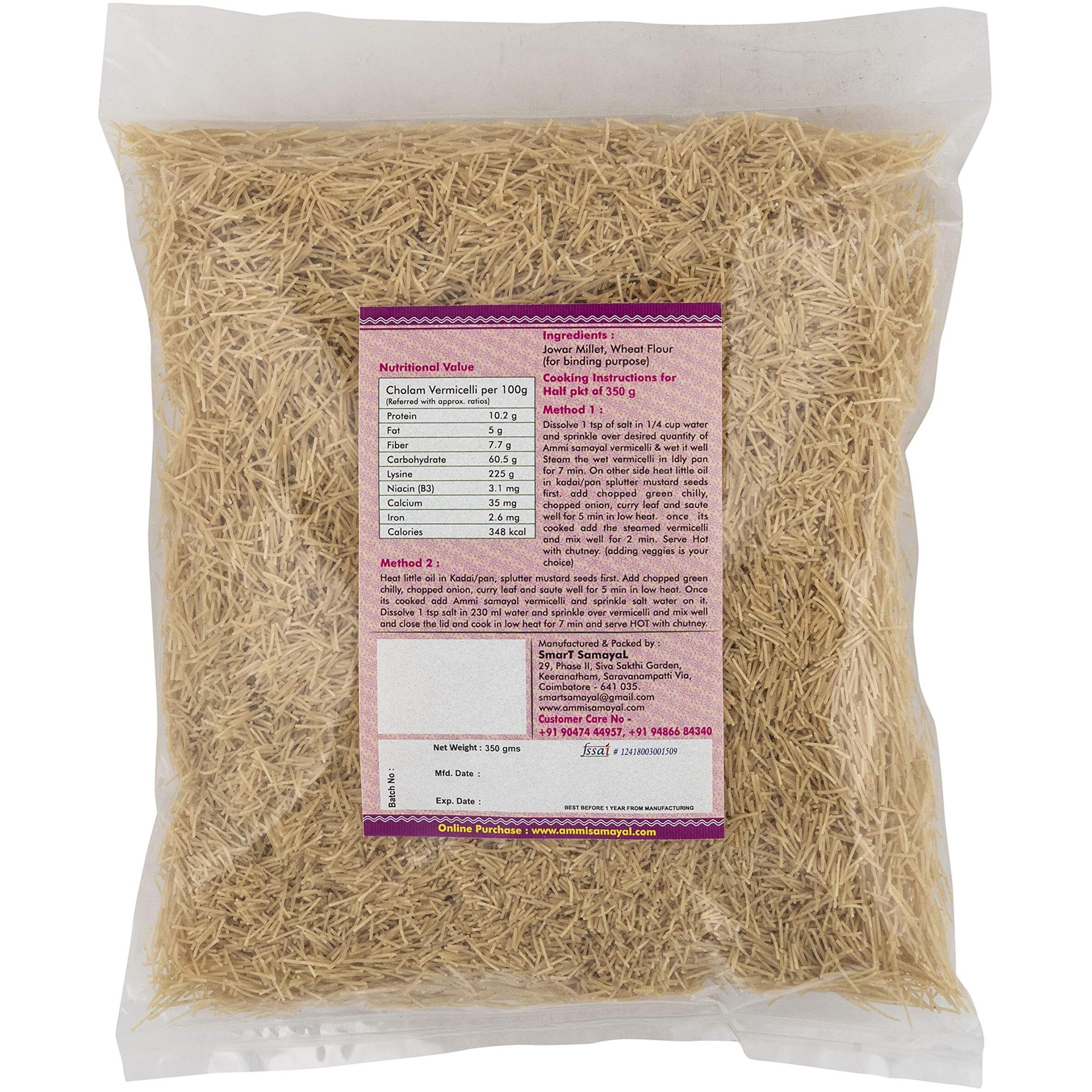 Ammi Samayal White Jowar Vermicelli (Semia)|Premium & Organic Sevai|Control Blood Sugar Levels|Roasted Pantry Semiya|South Indian Sevaiya|Fiber-Rich Breakfast|Pack-2|350 Grams Each,Preservative Free