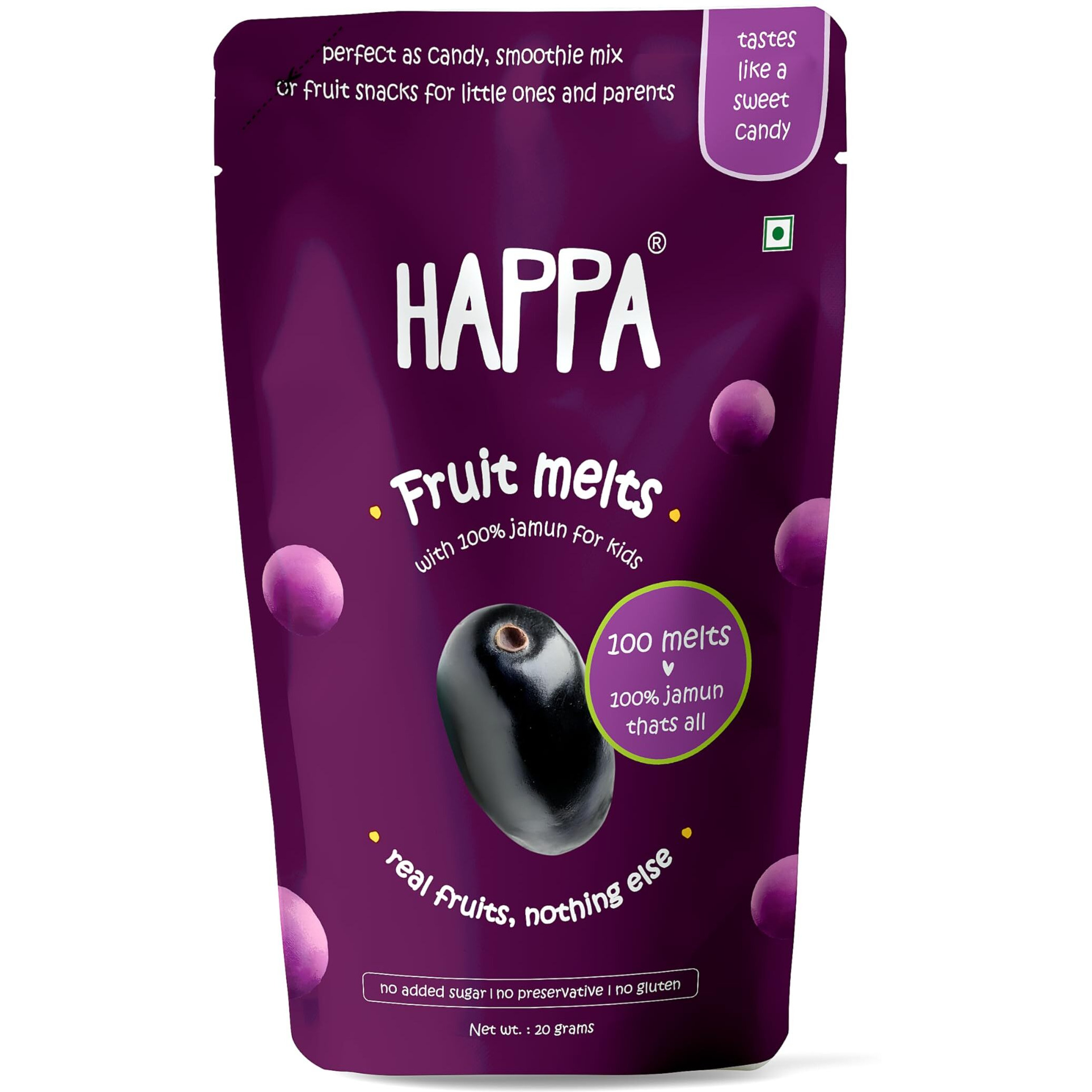 Happa Jamun Fruit Melts, Only Jamun, Nothing Else | Baby and Parents | Fruit snacks |Safe from 8 months onwards | No added sugar | No Artificial flavour | No Preservatives | Great taste | 80+ units