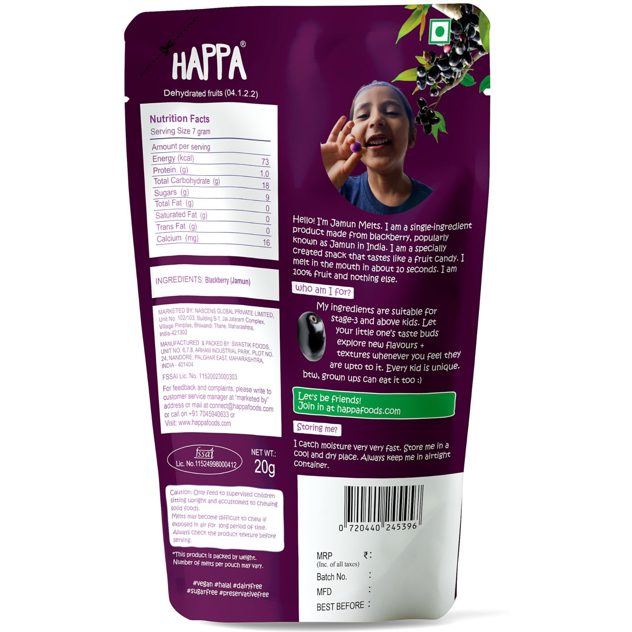 Happa Jamun Fruit Melts, Only Jamun, Nothing Else | Baby and Parents | Fruit snacks |Safe from 8 months onwards | No added sugar | No Artificial flavour | No Preservatives | Great taste | 80+ units