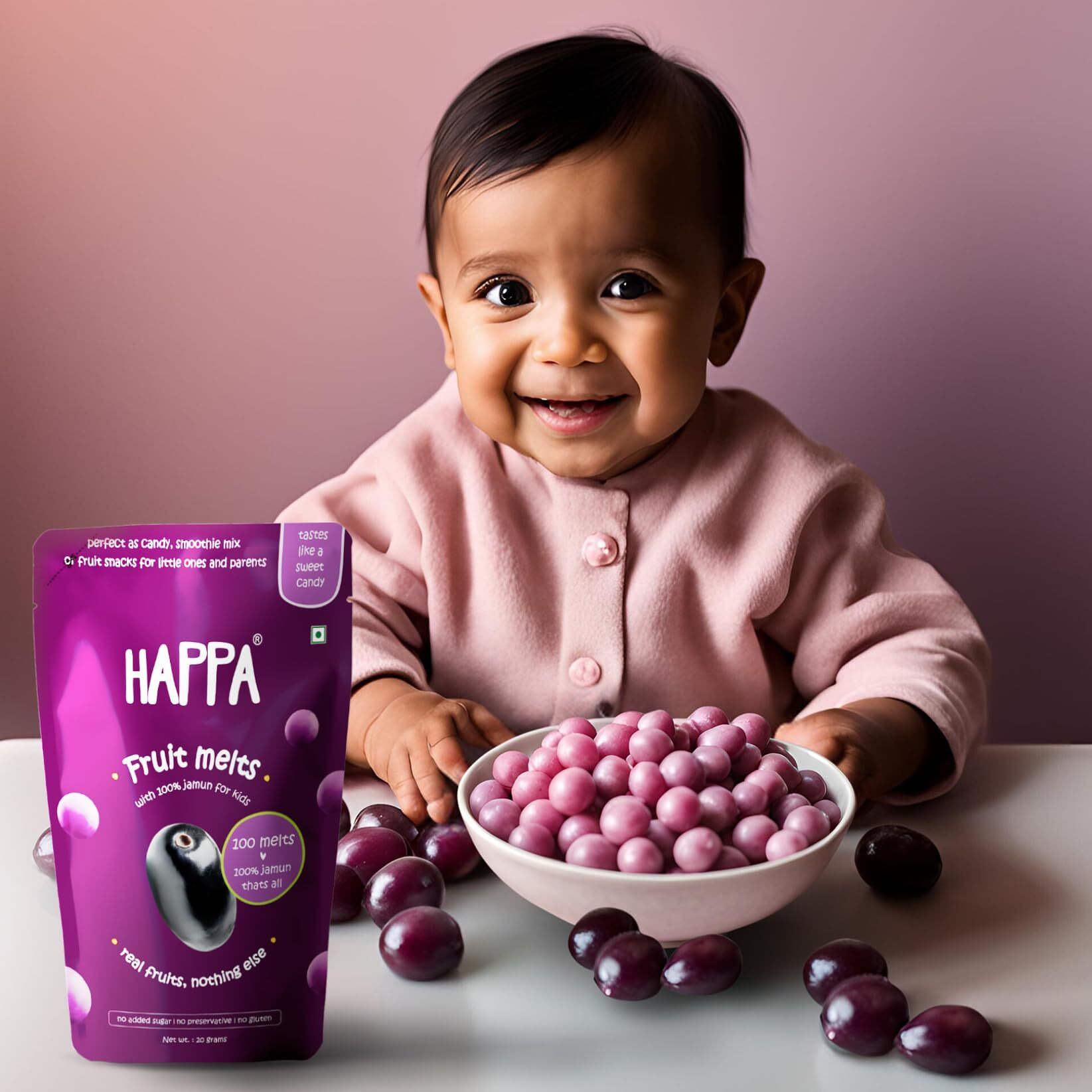 Happa Jamun Fruit Melts, Only Jamun, Nothing Else | Baby and Parents | Fruit snacks |Safe from 8 months onwards | No added sugar | No Artificial flavour | No Preservatives | Great taste | 80+ units