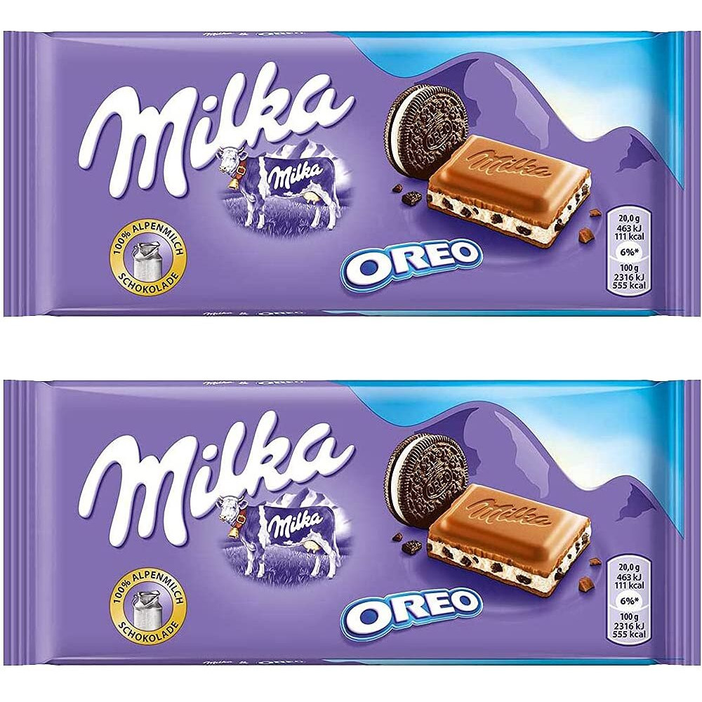Milka Oreo Milk Chocolate Bar Pouch, 2 X 100 grams