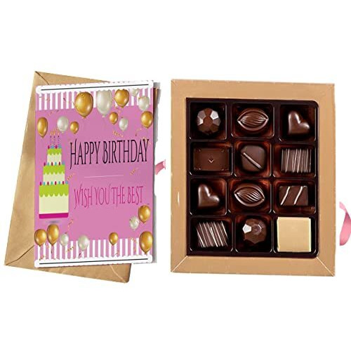 Redbakers.in Happy Birthday Chocolate Gift Box & Greeting Card Combo Gift Pack (Tikpink) - 250 Gram