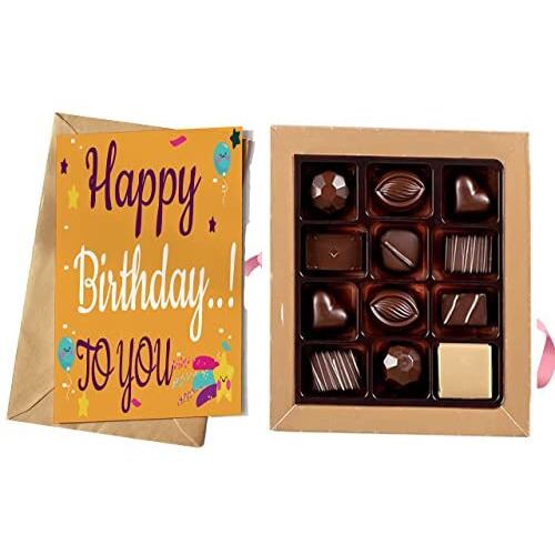 Redbakers.in Happy Birthday Chocolate Gift Box & Greeting Card Combo Gift Pack (Tikyellow, 250 Gram)