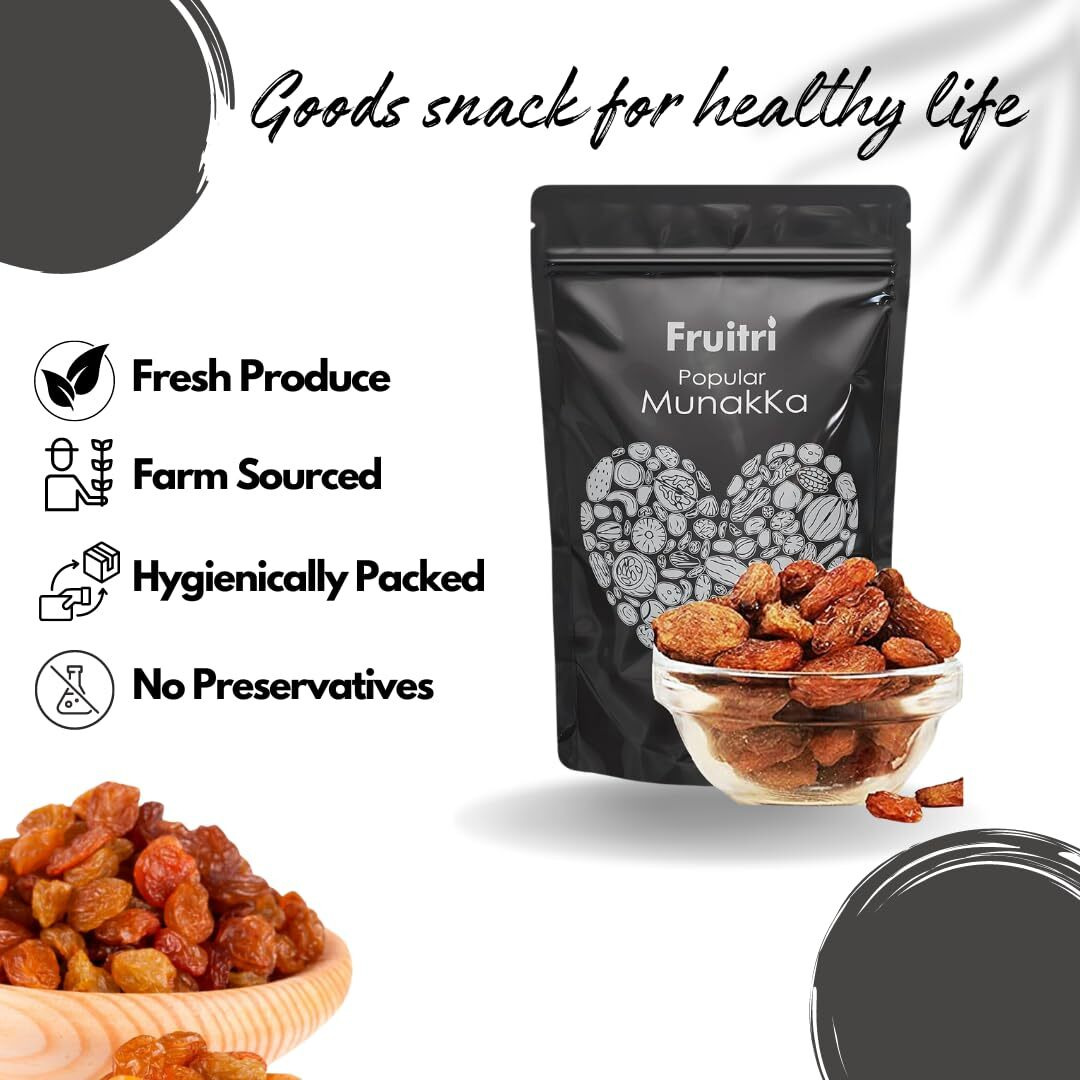 Fruitri Regular Large Raisins with Seeds, Munakka dry fruit, 200g