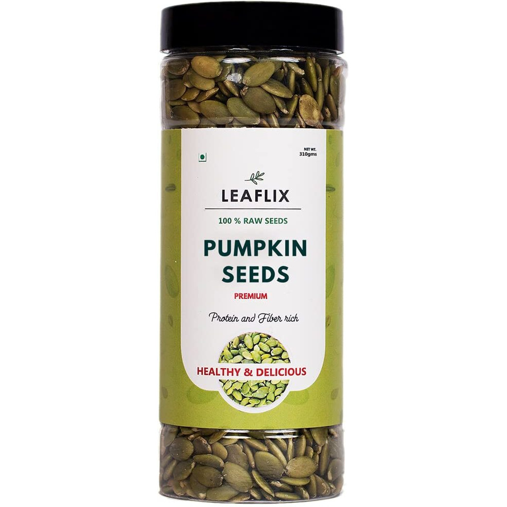 Leaflix Premium Pumpkin Seeds in Resealable Sprinkler Bottle 310g | Pumpkin Seeds for Eating | Protein and Fiber Rich Diet food | Seeds for Eating