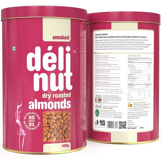 Delinut Dry Roasted Almonds | Smoked 400gm