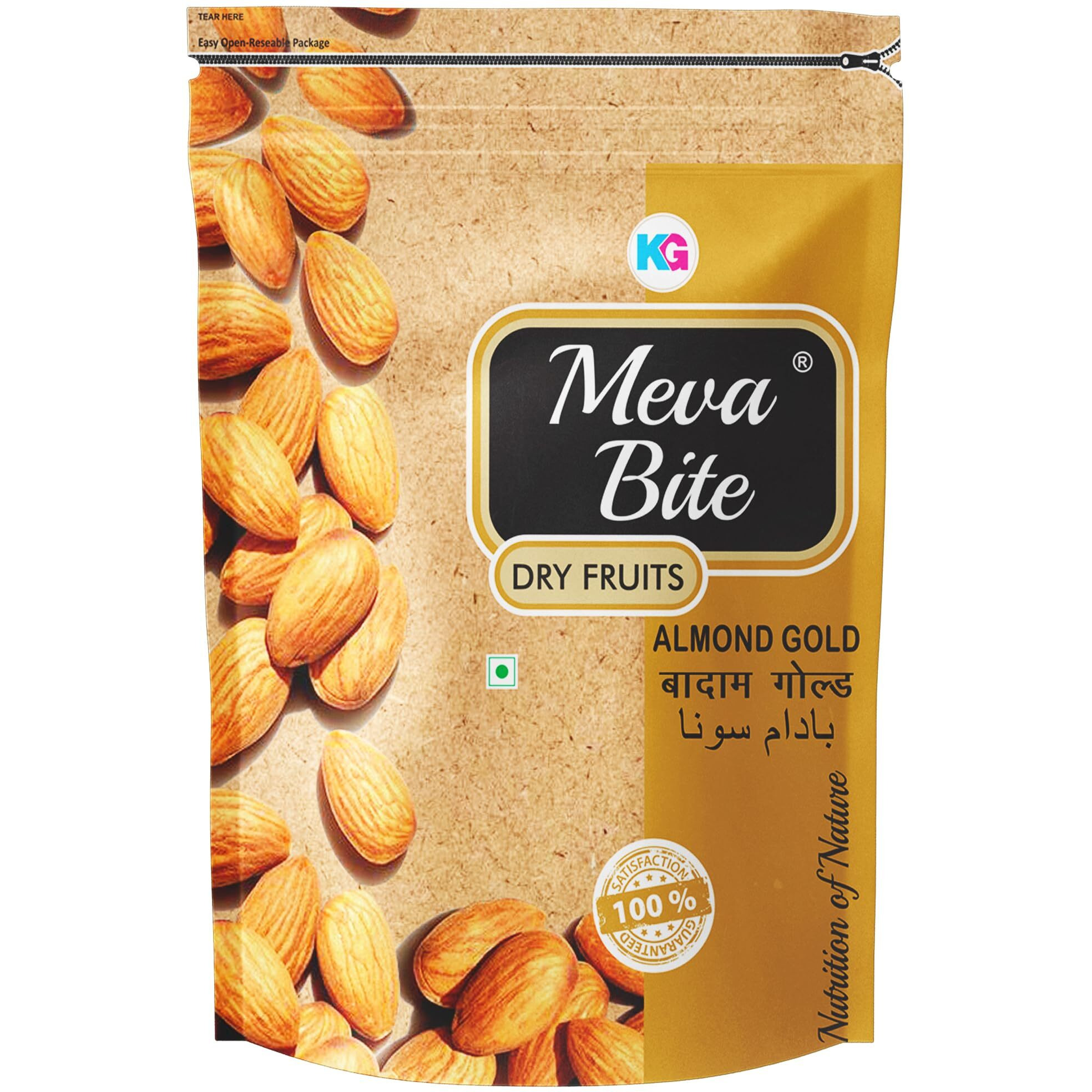 MevaBite Almonds Gold (JUMBO SIZE) Badam | 100% Natural Premium Raw Bold Size Almonds Pack Dried, Nutritious & Delicious Badam, Rich in Vitamin E & Manganese, Dry Fruit (Bold Size, 200 Grams)
