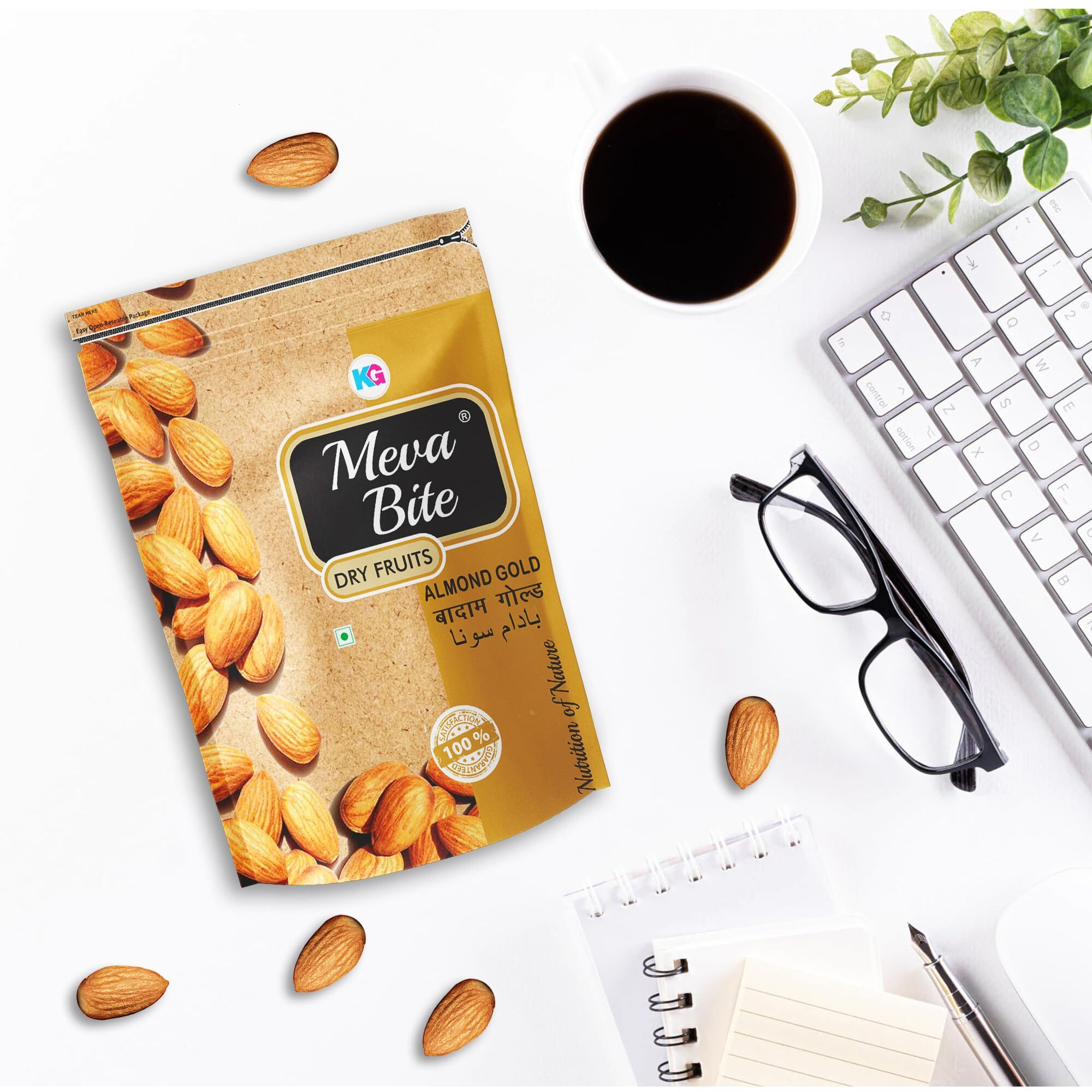 MevaBite Almonds Gold (JUMBO SIZE) Badam | 100% Natural Premium Raw Bold Size Almonds Pack Dried, Nutritious & Delicious Badam, Rich in Vitamin E & Manganese, Dry Fruit (Bold Size, 200 Grams)