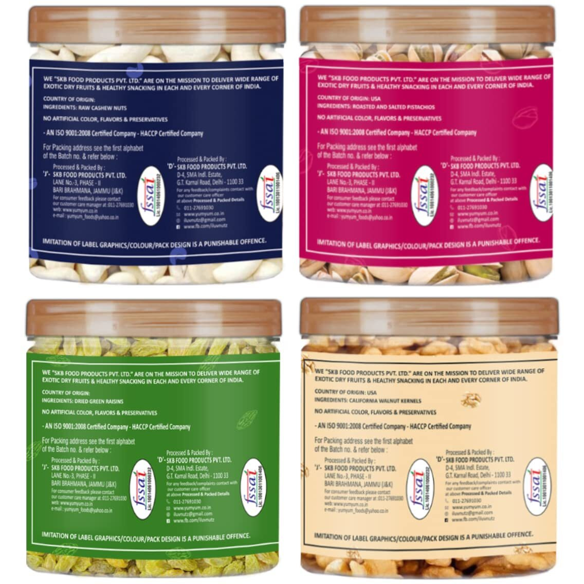 YUM YUM Premium Dry Fruits Combo Pack of 4 | Cashew 200g, Pistachios 200g, Raisins 200g,Walnut Kernels 175g| Total 775g | Healthy Dry Fruits Snacks | Kaju,Pista, Kismis,Akhrot Giri Combo