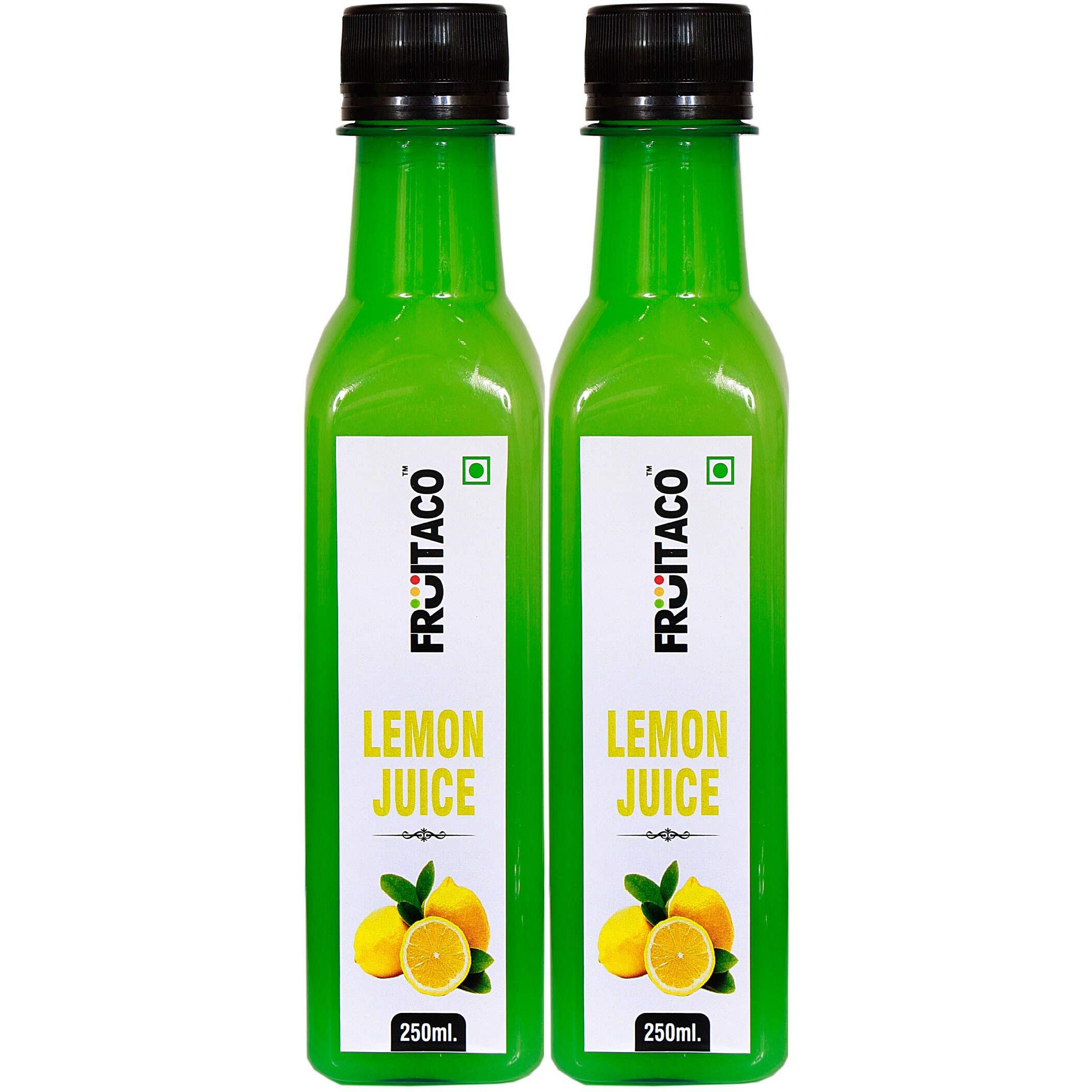Fruitaco Yellow Lemon Juice Concentrate - Pack of 2 (500ml) | Equivalent to 50 Natural Lemons | Pocket Bottle Hassle Free | Ideal for daily use in Cooking & Beverages | High in Vitamin C