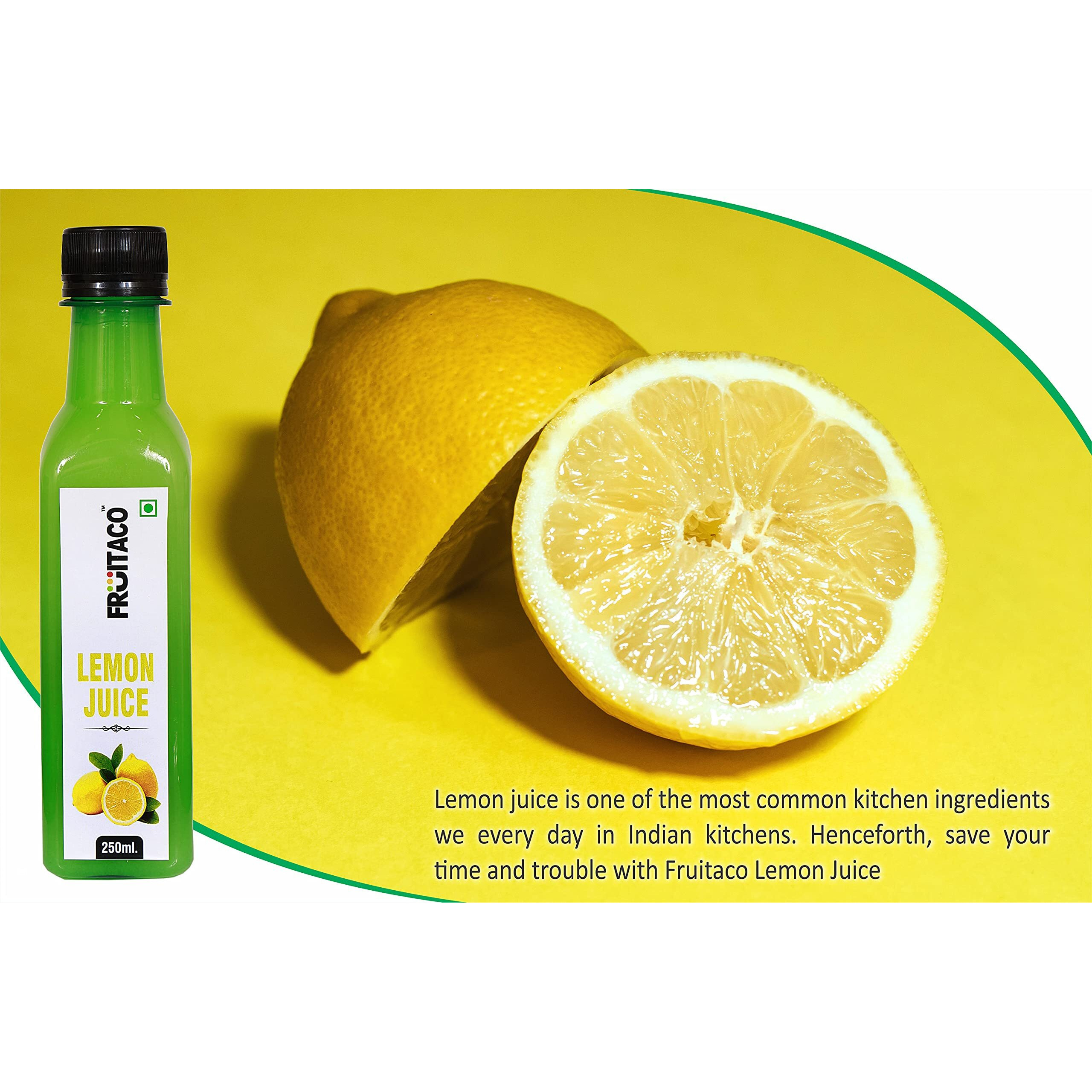 Fruitaco Yellow Lemon Juice Concentrate - Pack of 2 (500ml) | Equivalent to 50 Natural Lemons | Pocket Bottle Hassle Free | Ideal for daily use in Cooking & Beverages | High in Vitamin C