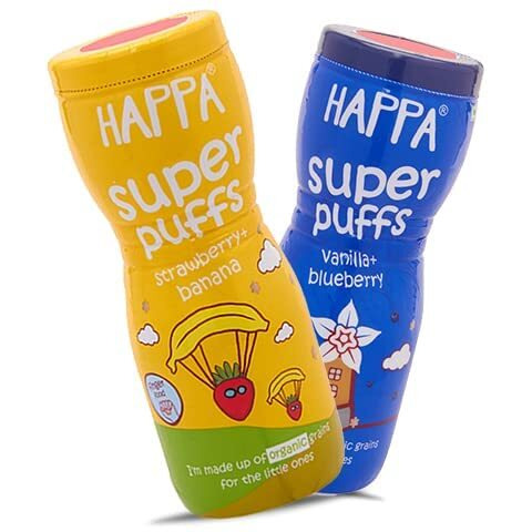 Happa Organic Multigrain Strawberry Banana & Vanilla Blueberry Melts Teething Puffs| Nutritious, Organic Baby Food and Snacks | No Artificial Flavours | Not Fried | No Rice Bran Oil | Pack of 2
