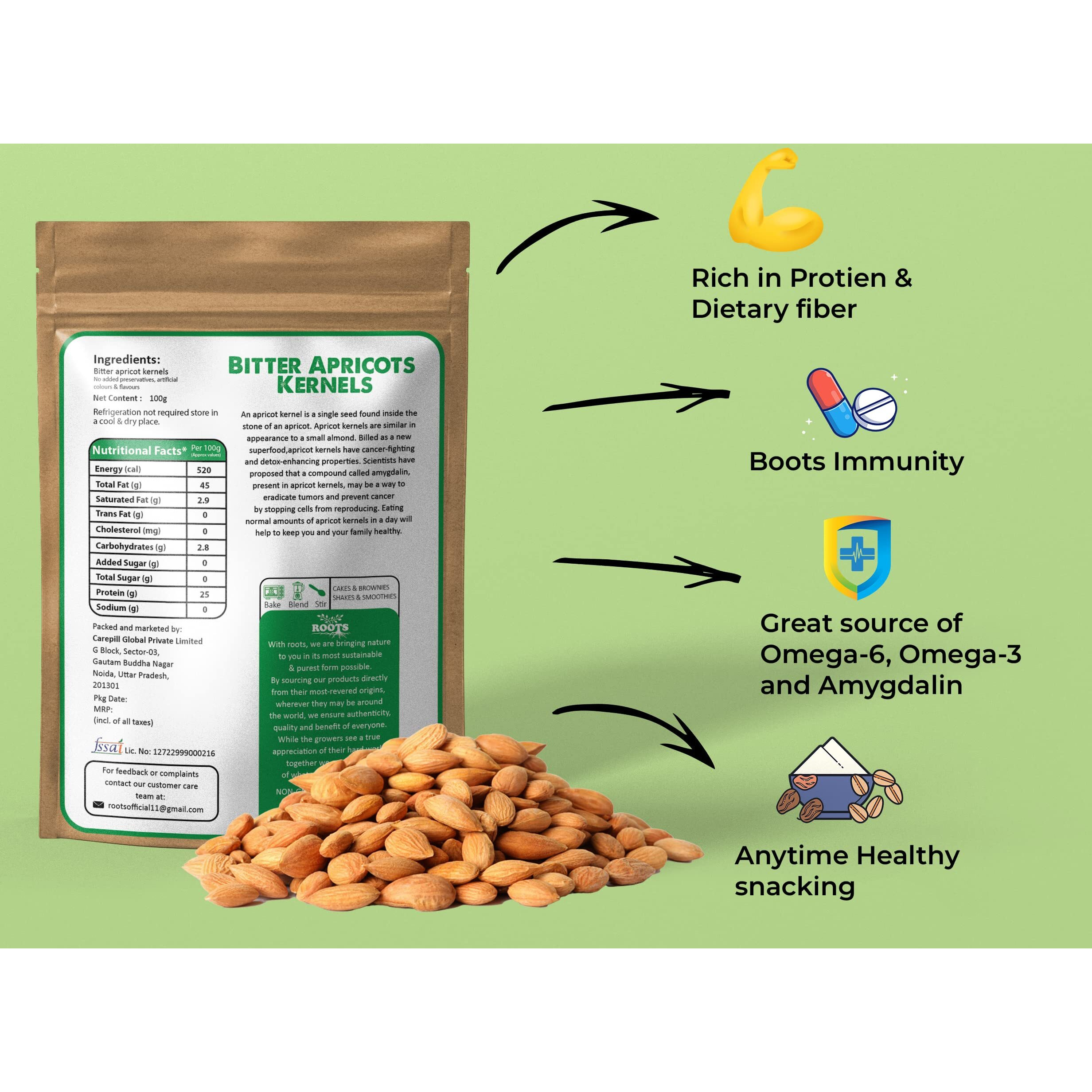Vedic Roots Roots|Bitter Apricot Kernels - Fresh, 100 Gram