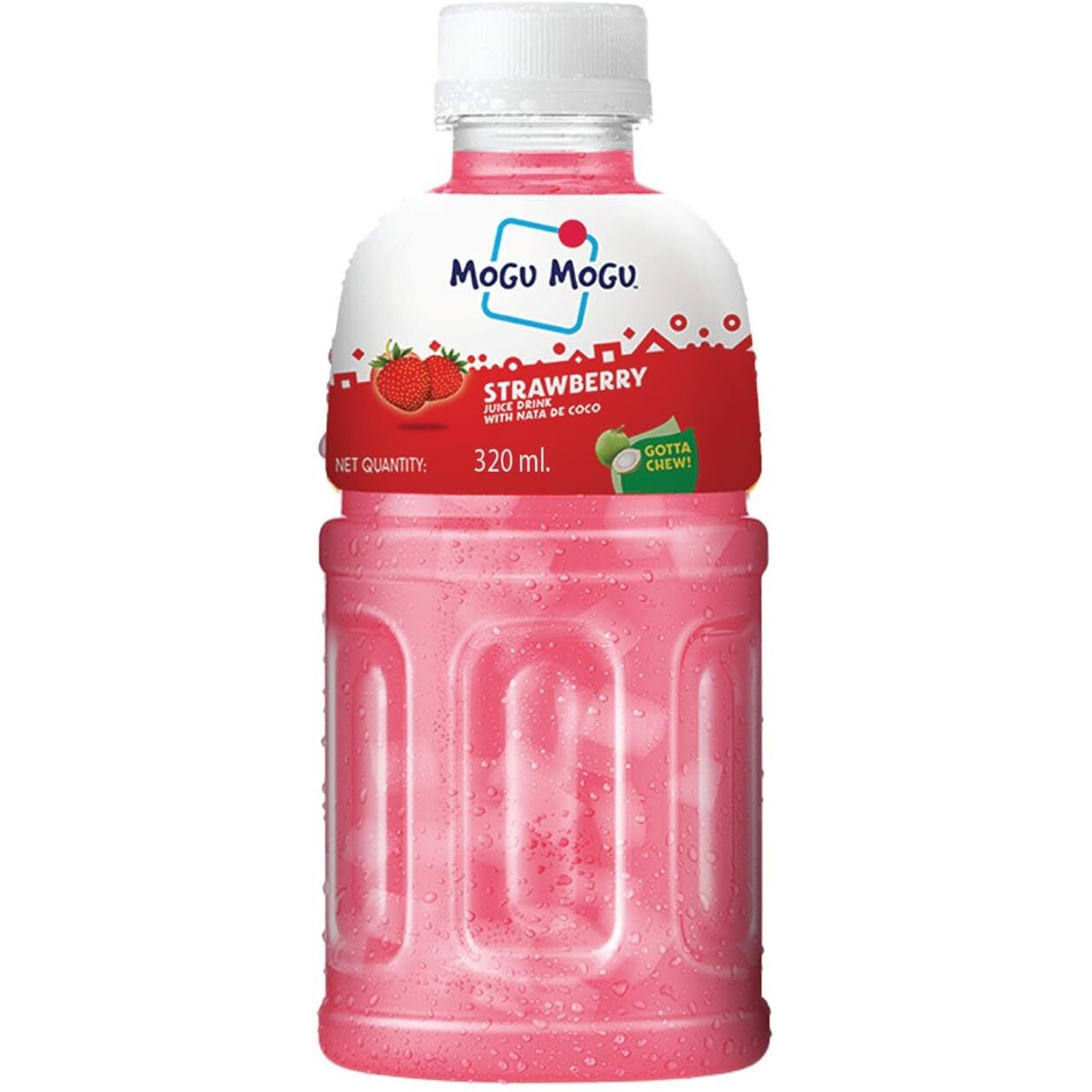 Mogu Mogu Strawberry Juice with 25% NATA De Coco | Energy Booster Drink | Full of Fruit Fibres | No Added Preservatives and Colours -320ml (Pack of 6)