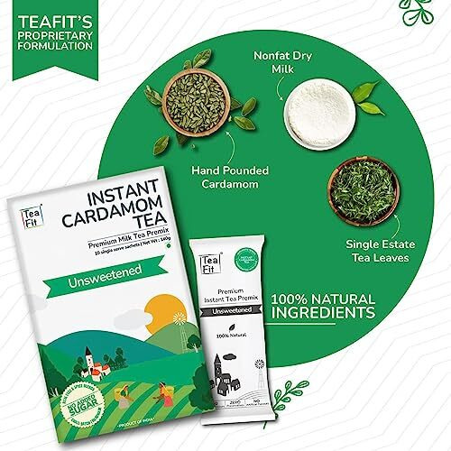 TeaFit Premium Zero Sugar Instant Cardamom Tea Pack of 20 Sachets (280gm) | Cardamom Tea Premix | Diabetic Friendly | Instant Milk Tea Premix | Ready to Drink | Instant Tea Premix | Tea Powder
