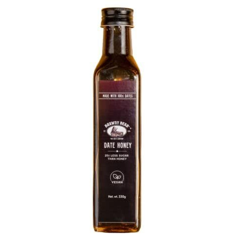 Brawny Bear Date Honey, Healthy Sugar Substitute, 100% Natural Arabian Date Syrup with No Added Sugar and Preservatives, Vegan, Natural Sweetener for Toppings, Baking, Cooking, Low GI - 140gm
