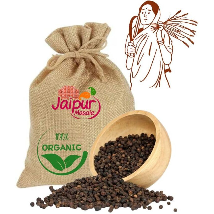 SHAAN-E JAIPUR Black Pepper Whole Spices | Kali Mirch | Khada Masala for Cooking | Sabut Garam Masala | Kali Mirch, Strong Pungent Taste | 900gm with Jute Bag