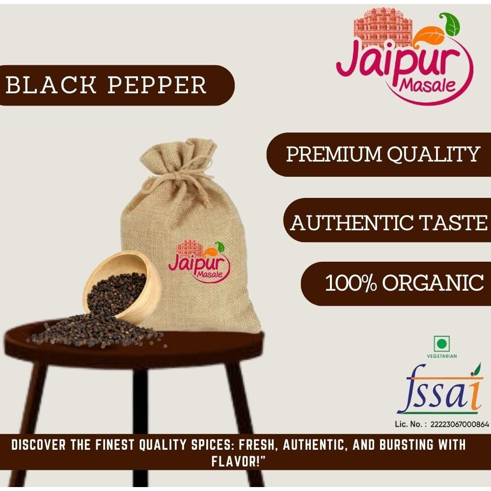 SHAAN-E JAIPUR Black Pepper Whole Spices | Kali Mirch | Khada Masala for Cooking | Sabut Garam Masala | Kali Mirch, Strong Pungent Taste | 900gm with Jute Bag