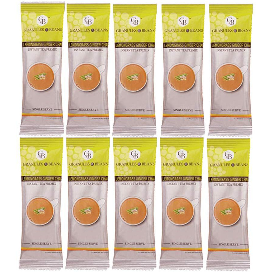 GnB GRANULES n BEANS Instant Premix Lemongrass Ginger Chai - (50 Single Serv Sachets), 800 Gram