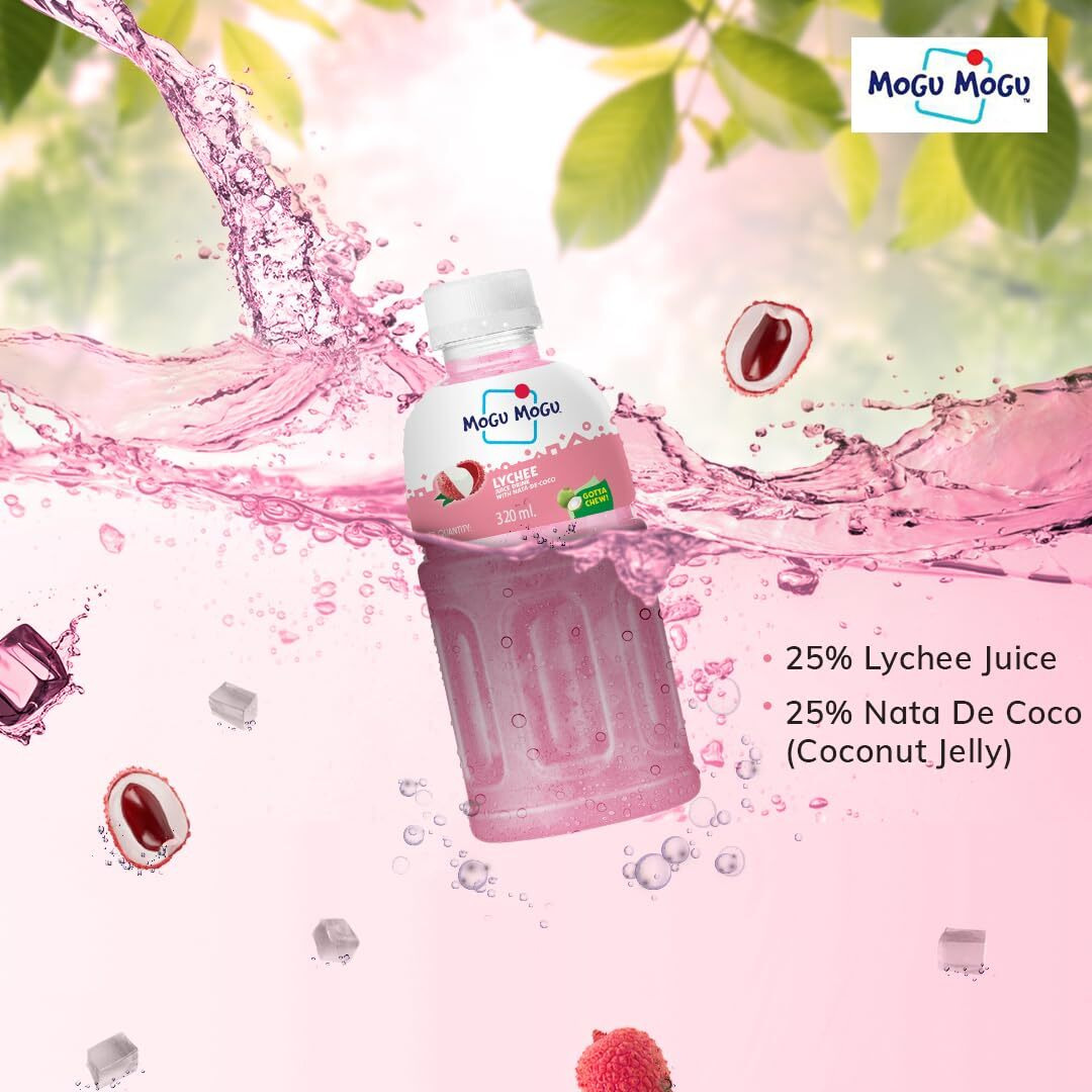 Mogu Mogu Lychee Juice 25% with NATA De Coco 300 ml (Pack of 6)