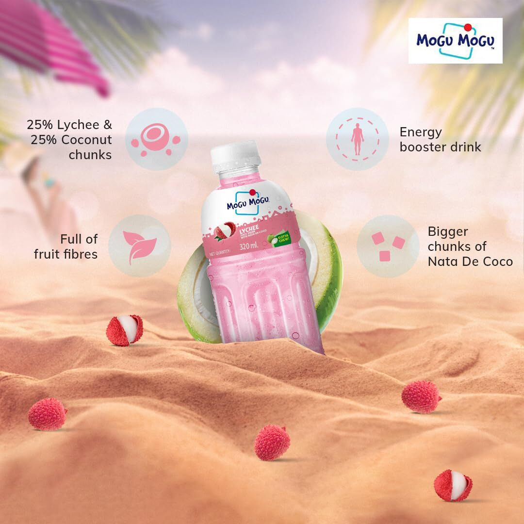 Mogu Mogu Lychee Juice 25% with NATA De Coco 300 ml (Pack of 6)