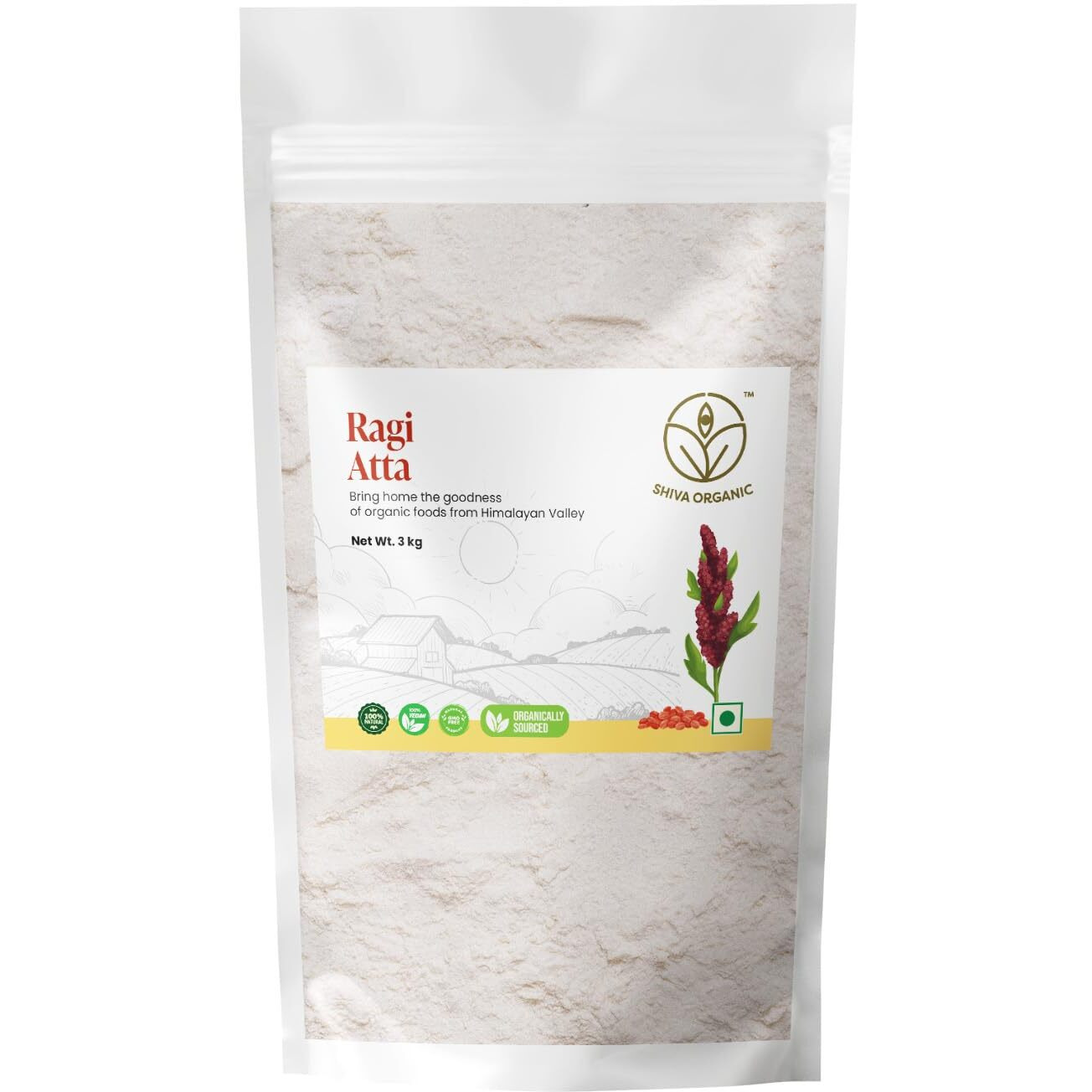 Shiva Organic Unpolished Ragi Flour, 3 kg |100% Natural | Finger Millet Flour | Nachni Atta | Kelvaragu Flour | Rich in Calcium & Protein