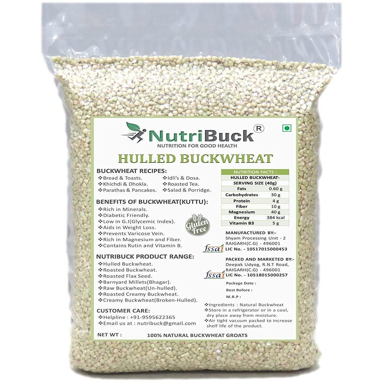 NutriBuck Buckwheat Groats | Hulled | Kuttu-Giri | Gluten-Free (1800 Gram)