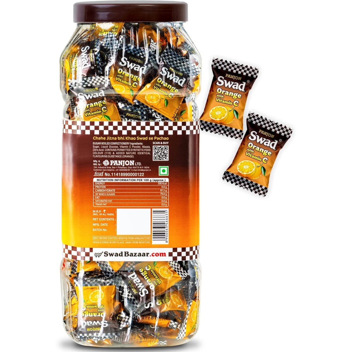 Swad Orange Candy with Vitamin C (Healthy Immunity Tablet Bite Toffee) Jar, 500g