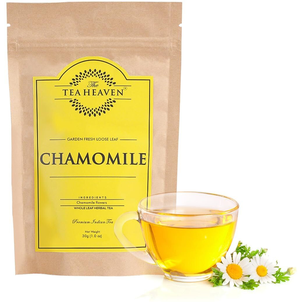 The Tea Heaven Loose Whole Leaf & Natural Organic Chamomile Tea | Relaxing & Soothing Herbal Sleep Tea | Eco-Friendly, Caffeine Free Herbal Dried Tea Leafs | 30 Gms (Pack Of 1)