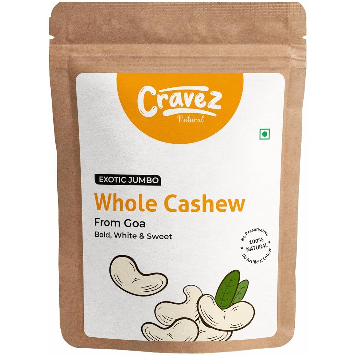 Cravez Exotic Jumbo Goa Cashews - 250gm, Bold & Sweet | 100% Natural White Cashews | Cashew Dry Fruit | Kaju | Cashews Nut | No Preservatives | No Additives | Healthy Snacks