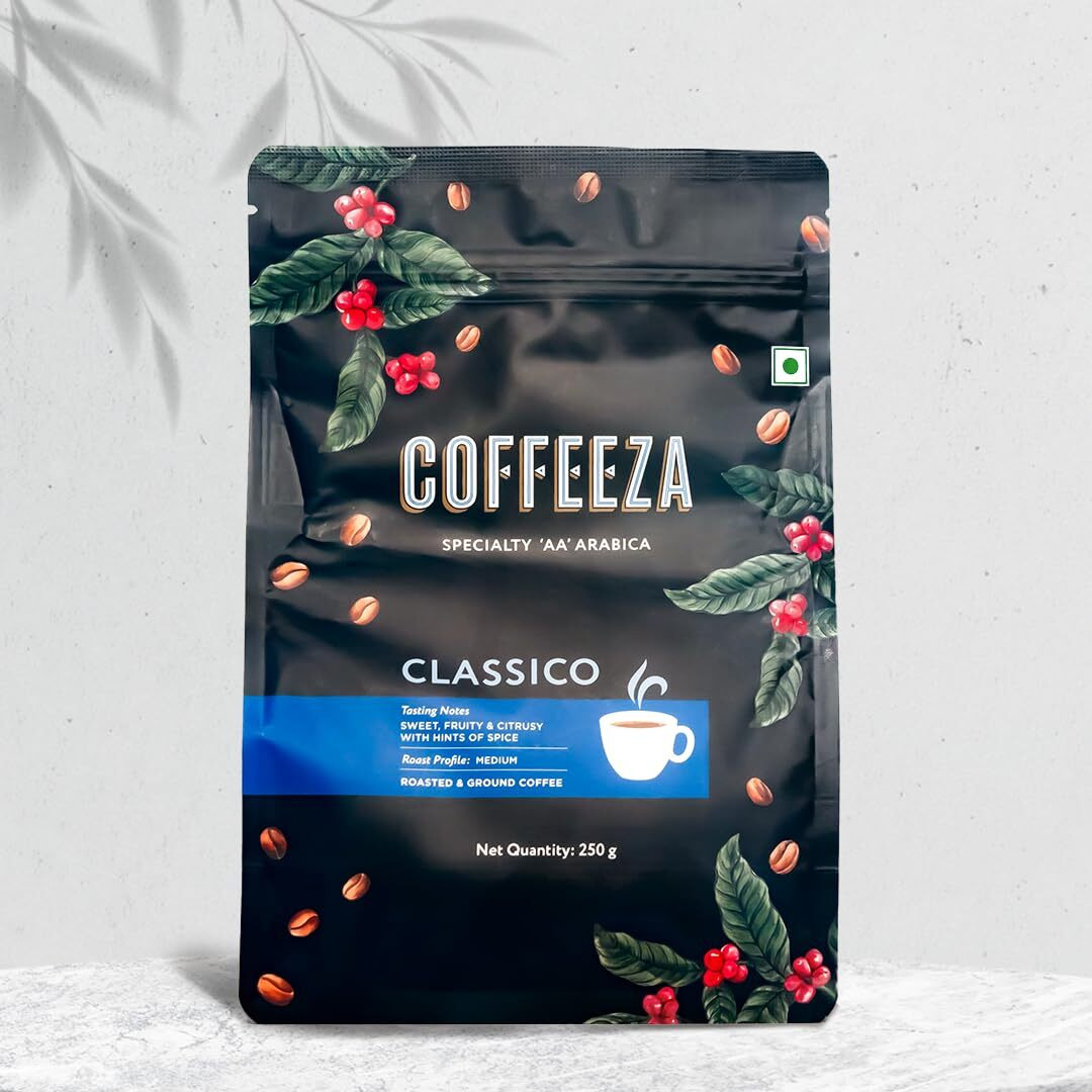 COFFEEZA Classico Whole Beans Packet | 100% Arabica Speciality Grade With Medium Roast Whole Bean Coffee - 250 Gram