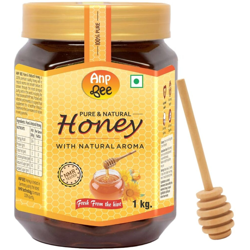 ANP BEE 100% Pure, Raw Unpasteurized Natural Honey 1Kg I Complies with 22 Rigorous FSSAI Quality Checks I NMR Tested Honey Raw 1 Kg I No Sugar Adulteration I Natural Immunity Booster for Adults & Kids I Pack of 3