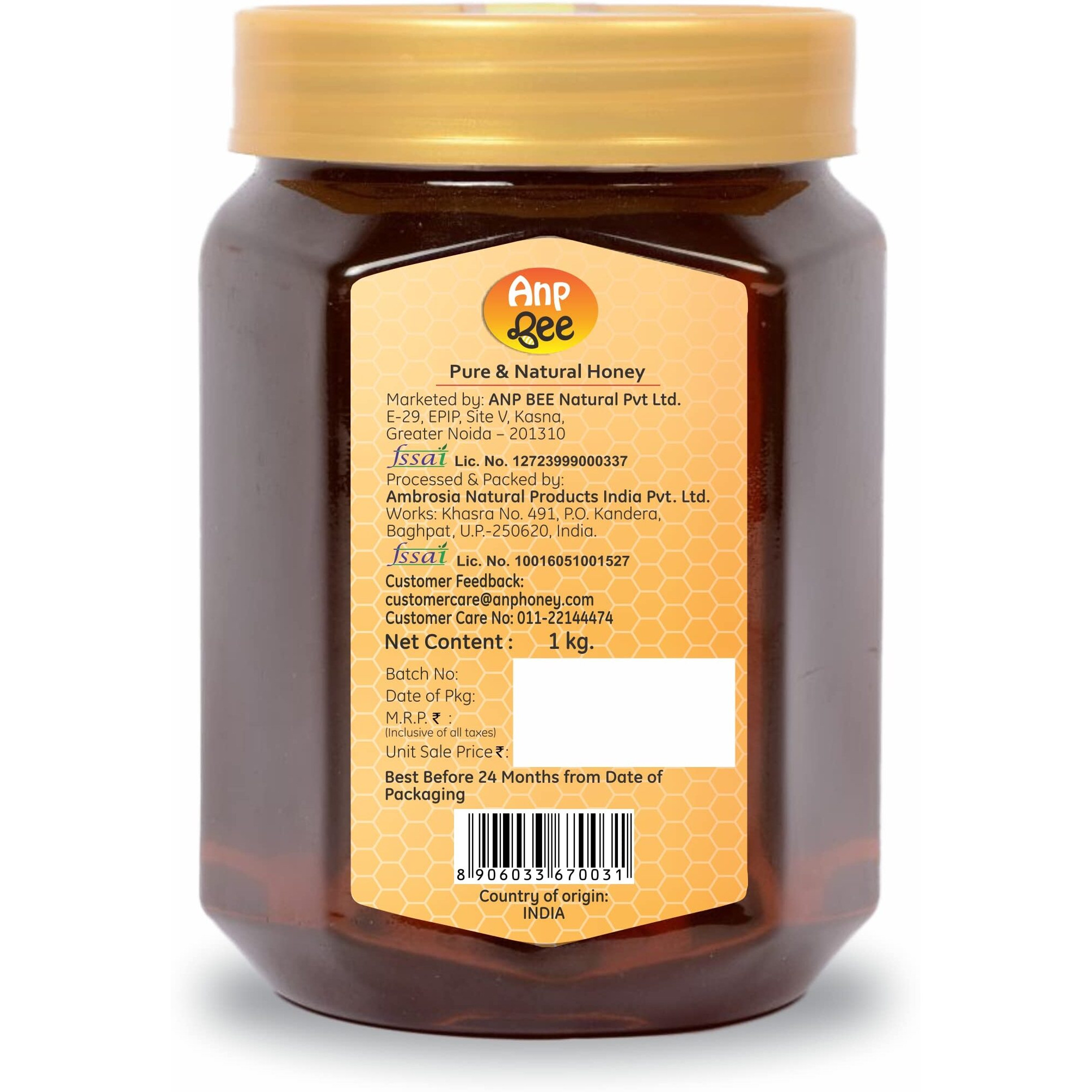 ANP BEE 100% Pure, Raw Unpasteurized Natural Honey 1Kg I Complies with 22 Rigorous FSSAI Quality Checks I NMR Tested Honey Raw 1 Kg I No Sugar Adulteration I Natural Immunity Booster for Adults & Kids I Pack of 3