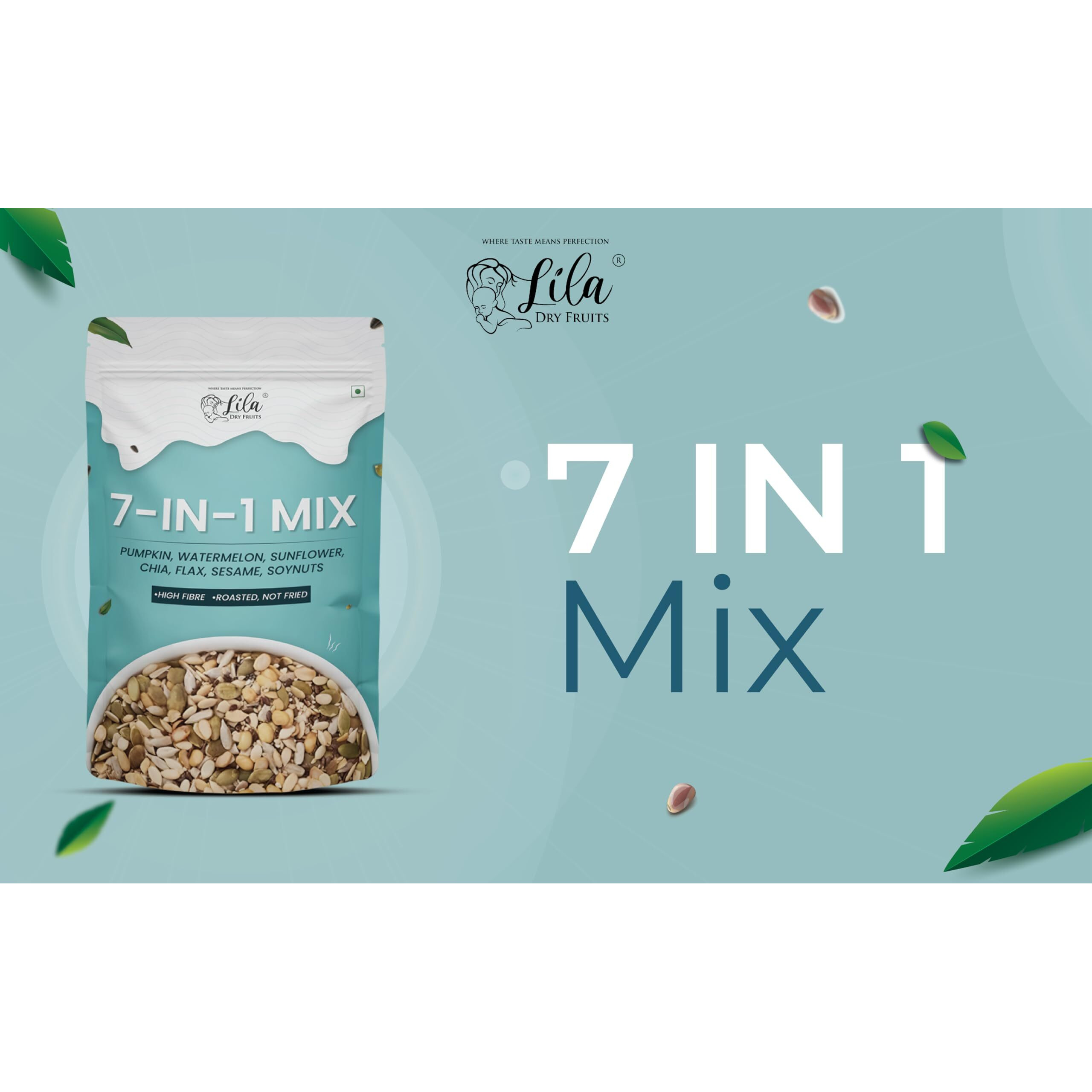 LILA DRY FRUITS 7 in 1 Seeds Mix 200g - Edible Seeds | Healthy Super Seeds Combo | Healthy Snacks | 100% Natural and Roasted Seeds | Immunity Combo for Weight Loss | Mix Seeds for Eating | Diet Snacks | Superfood for Gifting