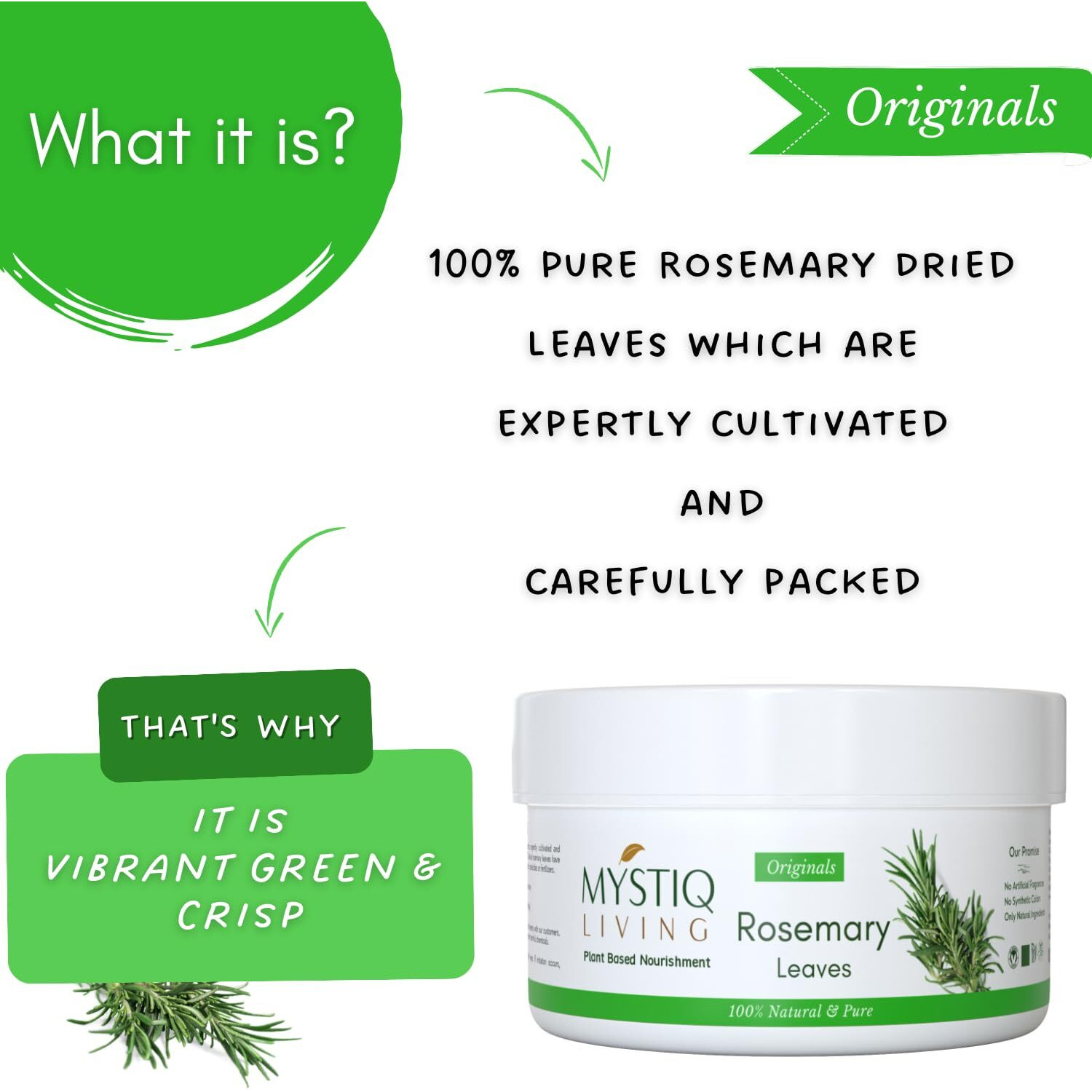 Mystiq Living Dried Rosemary Leaves for Hair Growth | Organic Dried Rosemary Leaves for Food, Tea and Hair | Perfect for Rosemary Water - 70 Gm