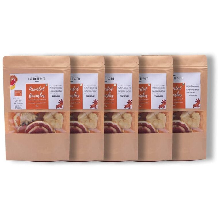 Bab Louie & Co. Assorted Dehydrated Fruits Garnishes For Cocktail, Mocktail, Detox Water, Green Tea, Snacks | Air Dried | Gluten Free | No Sugar | 100% Natural | Zero Preservatives | 50 Gm (Pack Of 5)