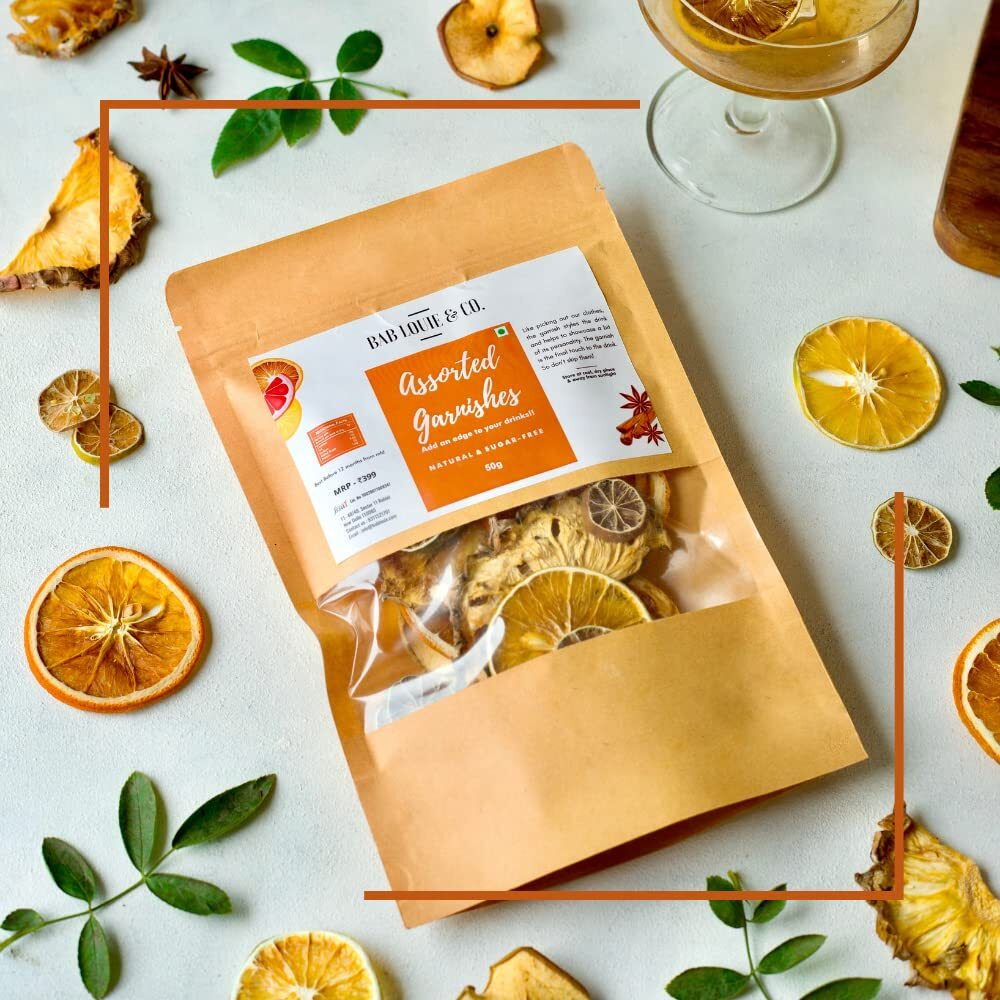 Bab Louie & Co. Assorted Dehydrated Fruits Garnishes For Cocktail, Mocktail, Detox Water, Green Tea, Snacks | Air Dried | Gluten Free | No Sugar | 100% Natural | Zero Preservatives | 50 Gm (Pack Of 5)