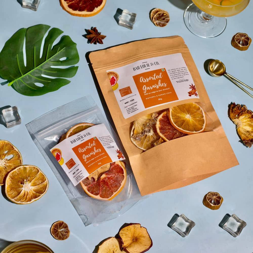 Bab Louie & Co. Assorted Dehydrated Fruits Garnishes For Cocktail, Mocktail, Detox Water, Green Tea, Snacks | Air Dried | Gluten Free | No Sugar | 100% Natural | Zero Preservatives | 50 Gm (Pack Of 5)