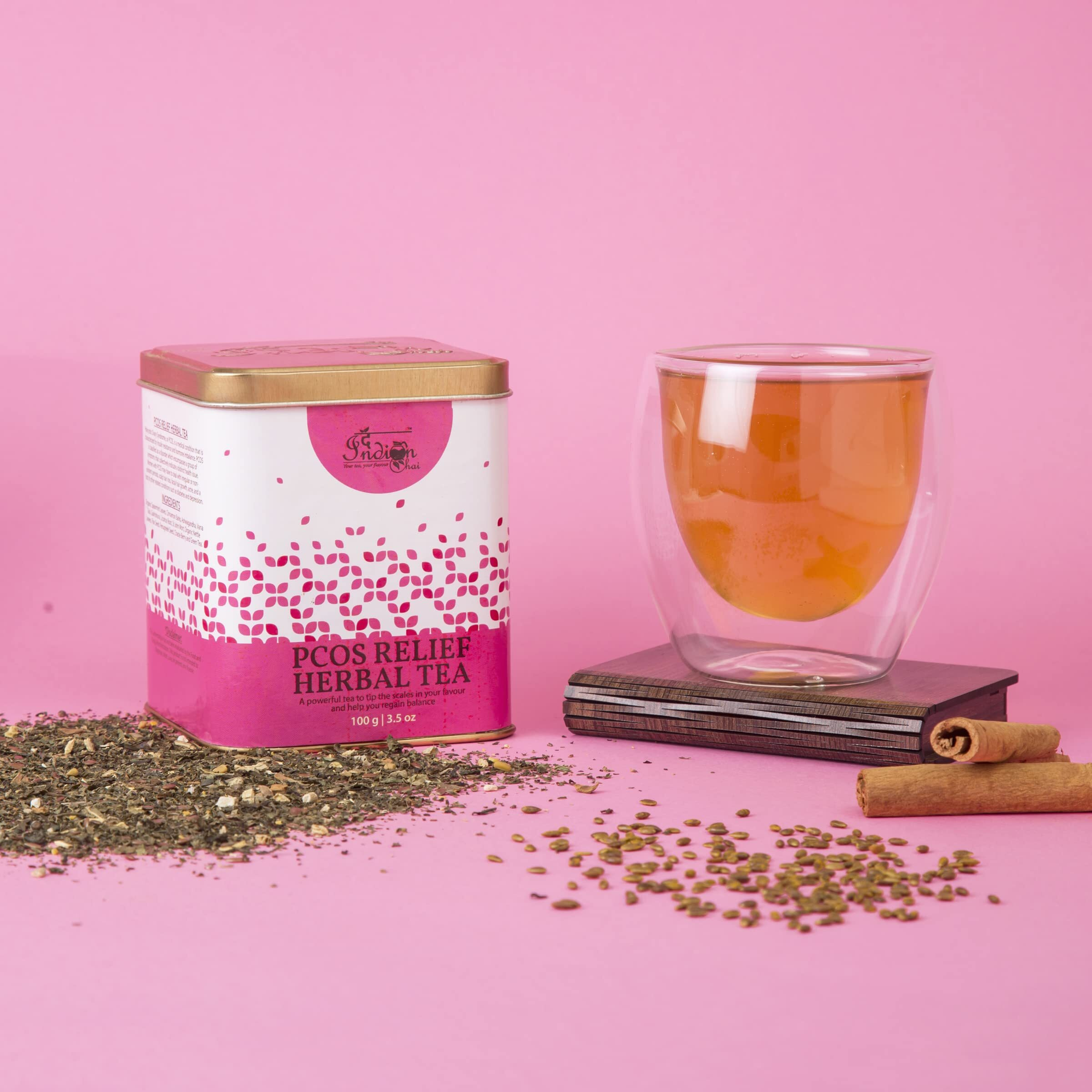 The Indian Chai - PCOS/OD Relief Herbal Tea 100g with Spearmint, Flax Seed, Chasteberry etc, Helps with Acne, Facial Hair Growth, Scalp Hair Loss related to Hormonal Imbalance