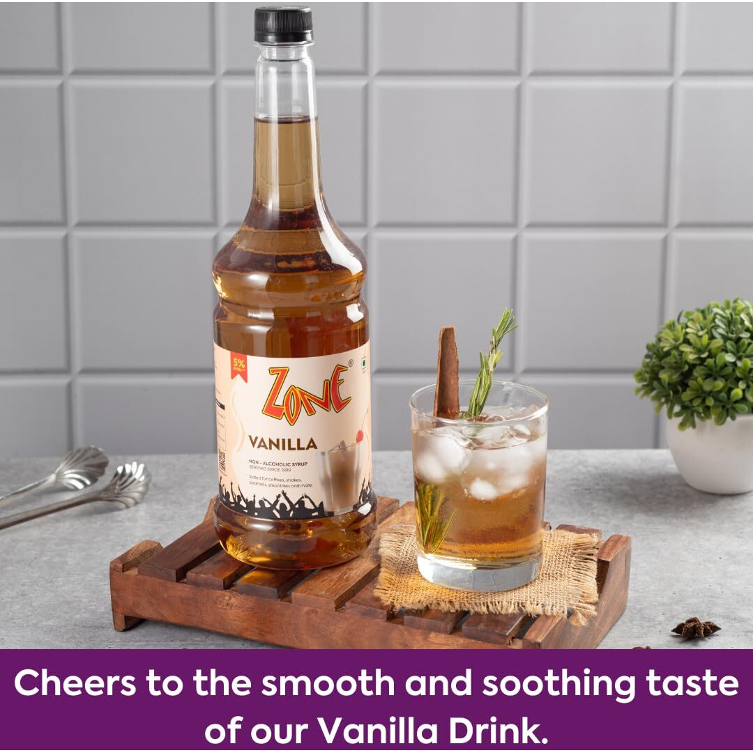 Zone Vanilla Syrup 1050ml | Sweet & Creamy Vanilla Flavor for Mochas, Smoothies, Shakes & More | 35+ Flavours