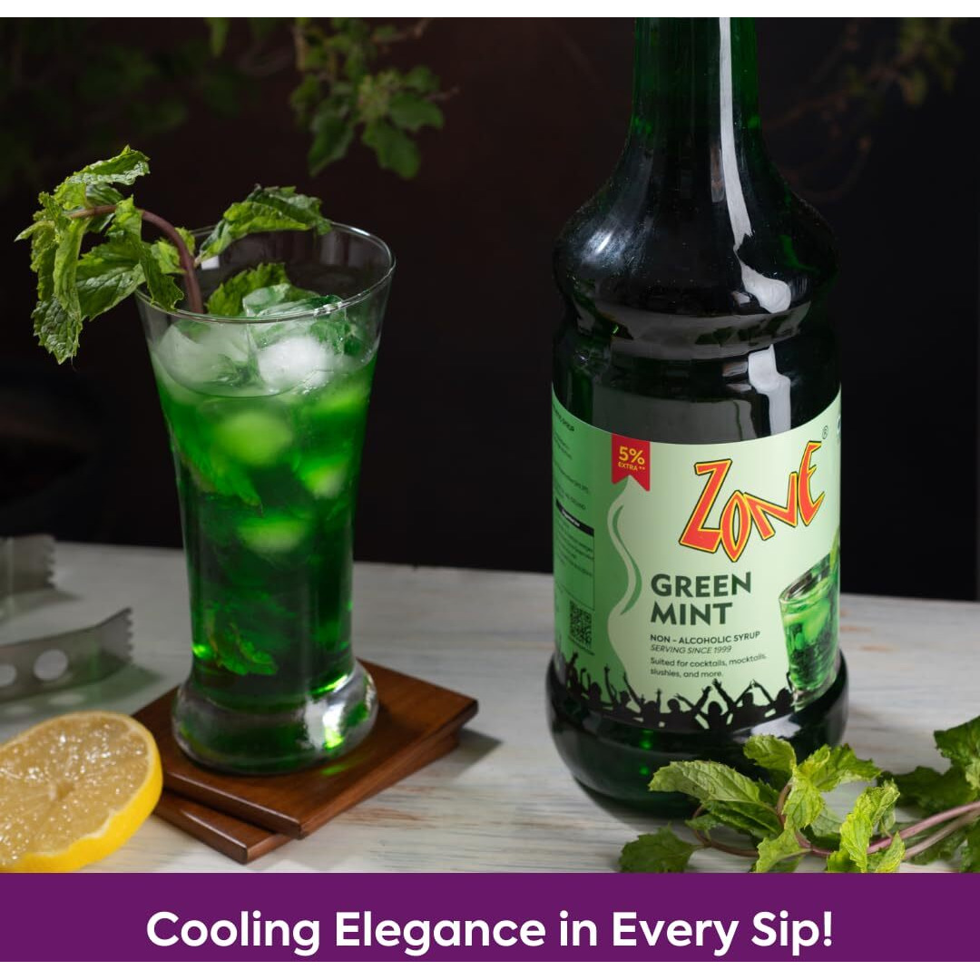Zone Green Mint Syrup 1050ml | Pure Green Mint Flavor for Mocktails, Cocktails, Lemonades, Iced Teas & More | 35+ Flavours