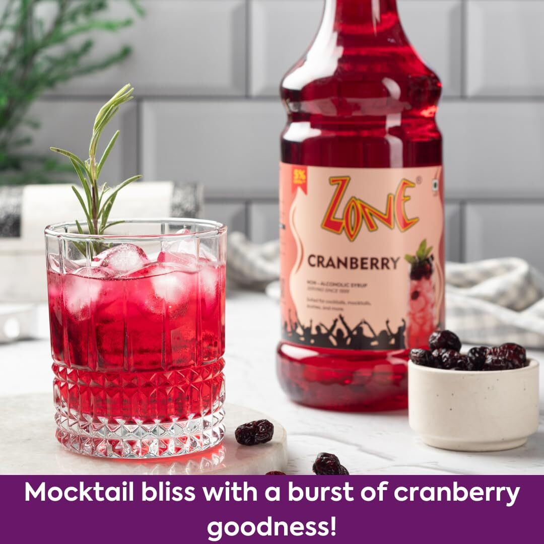 Zone Cranberry Syrup 1050ml | Fruity Flavor of Cranberry for Mocktails, Cocktails, Lemonades, Iced Teas & More | 35+ Flavours